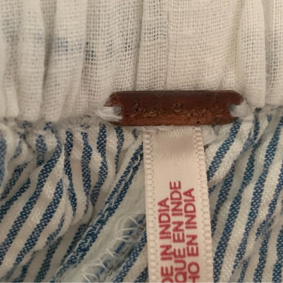 We The Free' Free People Cotton Seersucker White & blue striped Pull on Pants M - Picture 8 of 9